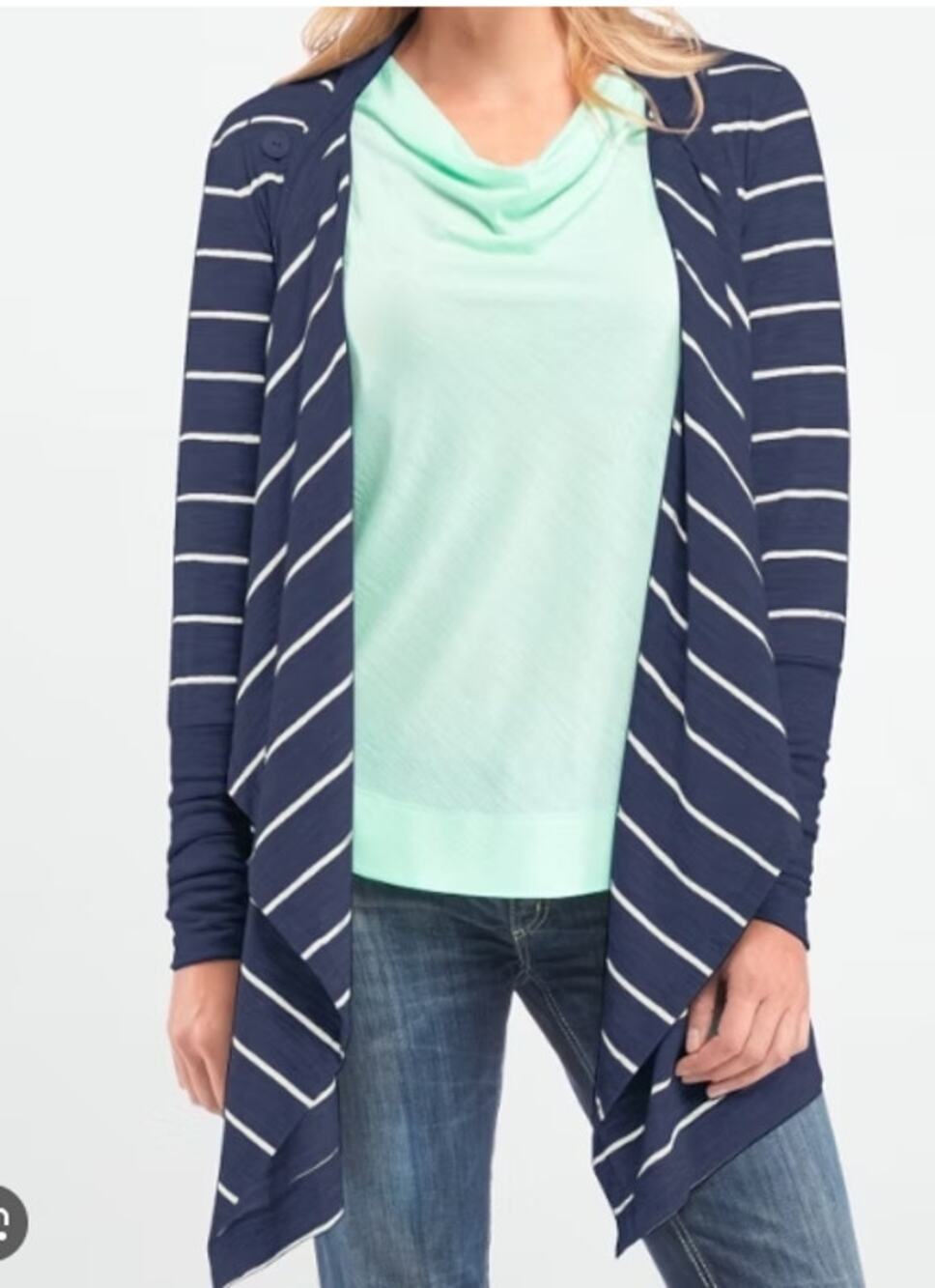Icebreaker Merino Wool Bliss Wrap Cardigan Sash Tie Size L Nautical Preppy Cozy